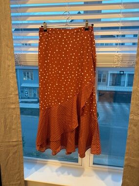 FAVLUX Rust Polka Dot Asymmetrical Ruffle Skirt